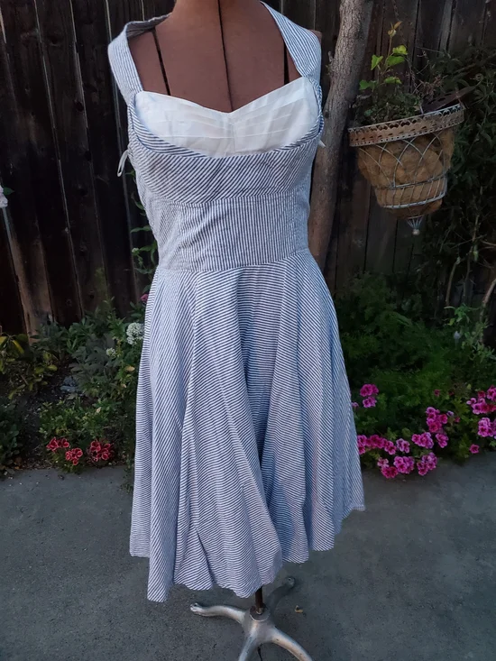 Trashy Diva Blue and White Striped Halter Fit-and-Flare Midi Dress - Picture 1 of 8